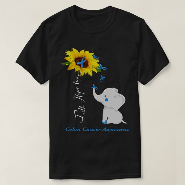 Camiseta Faith Hope Love Colon Cancer Awareness Elephant Ri (Diseño del anverso)