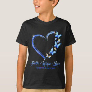 Camiseta Faith Hope Love Diabetes Awareness Blue Butterflie