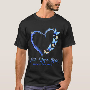 Camiseta Faith Hope Love Diabetes Awareness Blue Butterflie