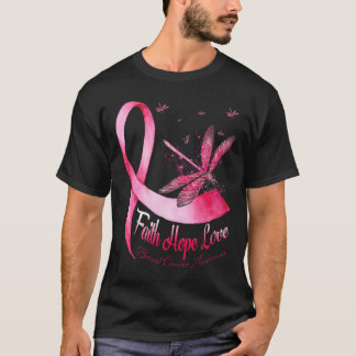 Camiseta Faith Hope Love Dragonfly Conciencia sobre el cánc