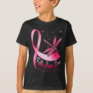 Camiseta Faith Hope Love Dragonfly Conciencia sobre el cánc