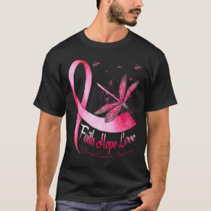 Camiseta Faith Hope Love Dragonfly Conciencia sobre el cánc