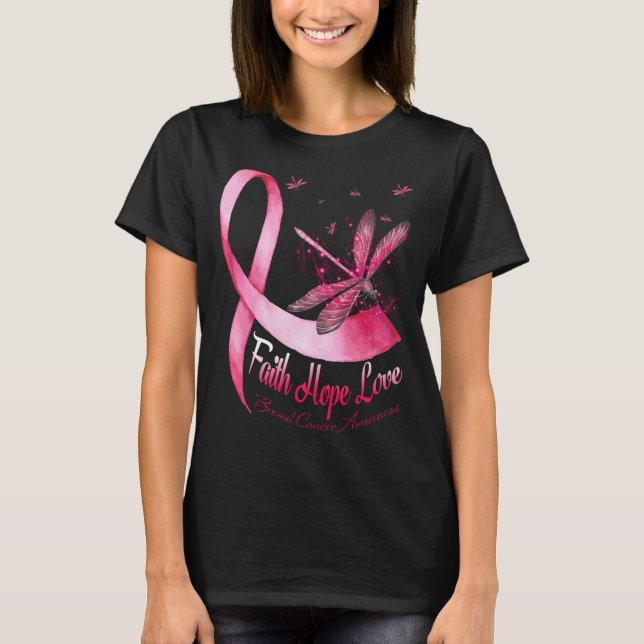 Camiseta Faith Hope Love Dragonfly Mama Cancer (Anverso)