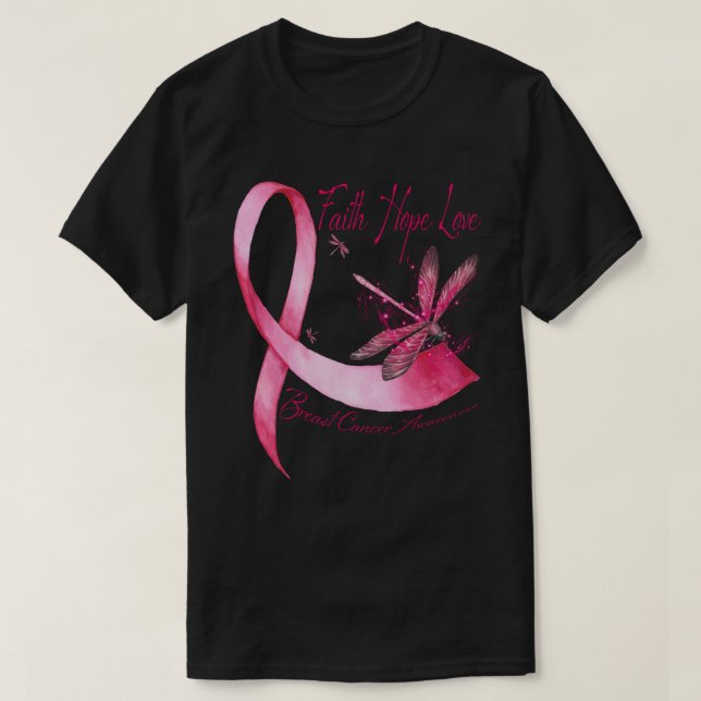 Camiseta Faith Hope Love Dragonfly Pink Ribbon Breast Cance (Diseño del anverso)
