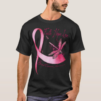 Camiseta Faith Hope Love Dragonfly Pink Ribbon Breast Cance