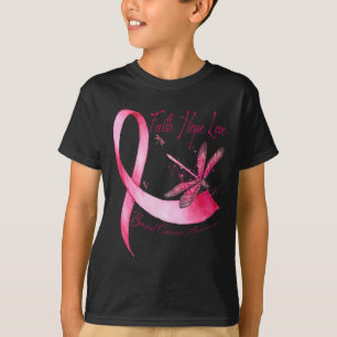 Camiseta Faith Hope Love Dragonfly Pink Ribbon Breast Cance