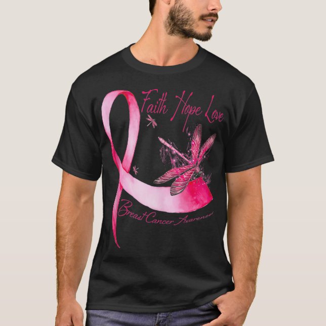 Camiseta Faith Hope Love Dragonfly Pink Ribbon Breast Cance (Anverso)