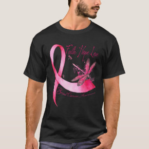 Camiseta Faith Hope Love Dragonfly Pink Ribbon Breast Cance