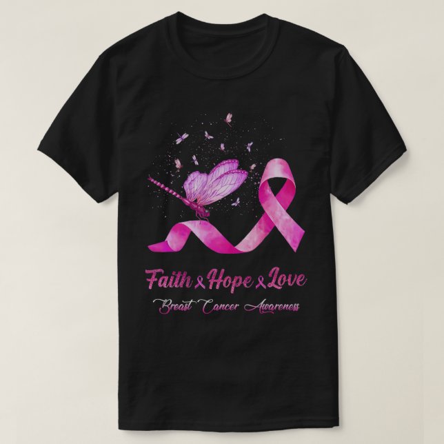 Camiseta Faith Hope Love Dragonfly Ribbon Cáncer de Mama Aw (Diseño del anverso)