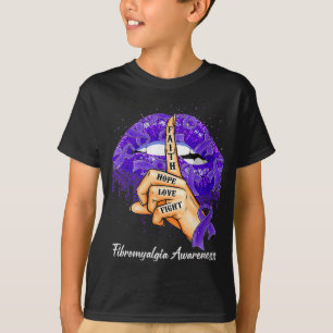 Camiseta Faith Hope Love Fight Purple Ribbon Fibromialgia A
