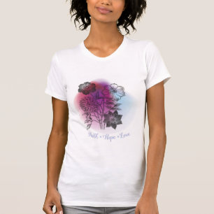 Camiseta Faith Hope Love (flores esbozadas/espalda colorida