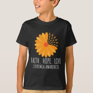 Camiseta Faith Hope Love Flower Naranja Ribbon Leukemia Awa