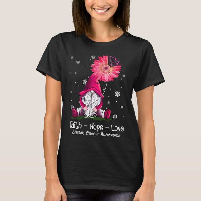 Camiseta Faith Hope Love Gnome Pink Sunflower Breast Cancer (Anverso)