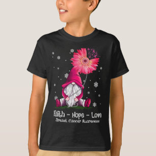 Camiseta Faith Hope Love Gnome Pink Sunflower Breast Cancer