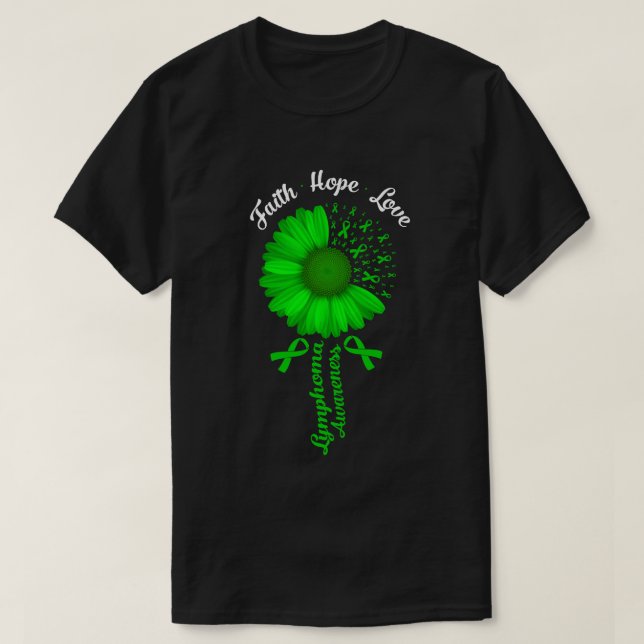 Camiseta Faith Hope Love Green Lymphoma Cancer Awareness (Diseño del anverso)
