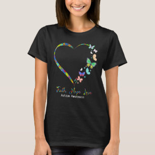 Camiseta Faith Hope Love Heart Puzzle Butterfly Autism Awar