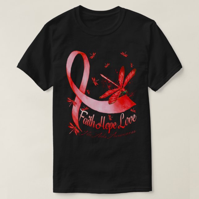 Camiseta Faith Hope Love Hiv Aids Awareness Dragonfly (Diseño del anverso)