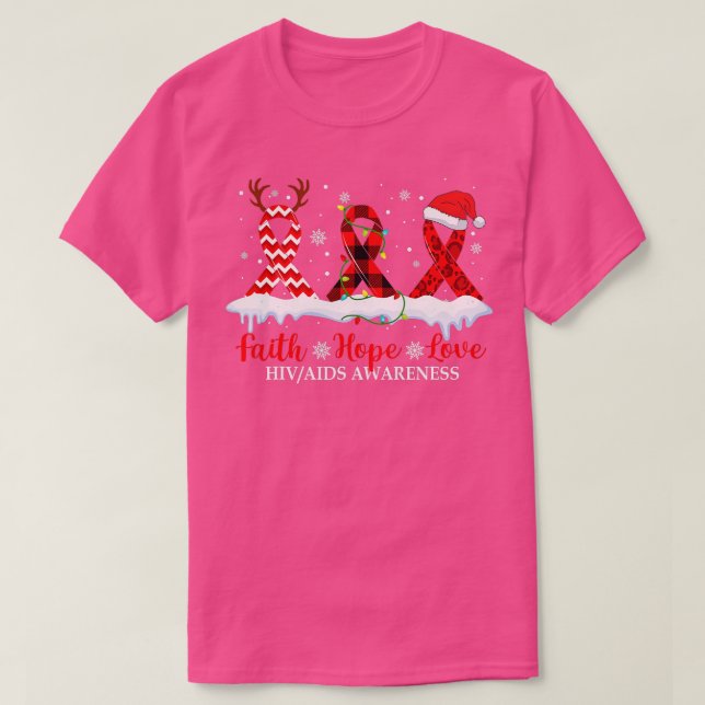 Camiseta Faith Hope Love HIV AIDS Awareness Navidades Ribbo (Diseño del anverso)