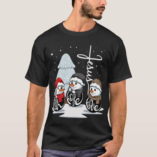 Camiseta Faith Hope Love Jesus Navidades Pajama Snowman Chr (Anverso)