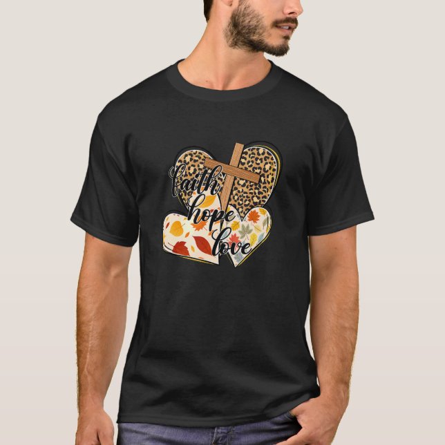 Camiseta Faith Hope Love Leopard Heart Fall Vibes Autumn Le (Anverso)