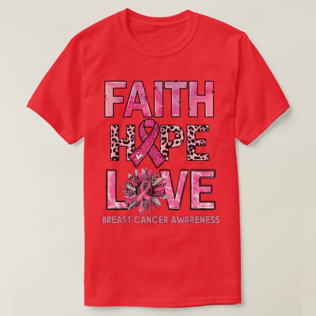 Camiseta Faith Hope Love Leopard Sunflower Pink Ribbon Brea (Diseño del anverso)