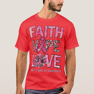 Camiseta Faith Hope Love Leopard Sunflower Pink Ribbon Brea