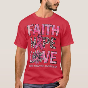 Camiseta Faith Hope Love Leopard Sunflower Pink Ribbon Brea