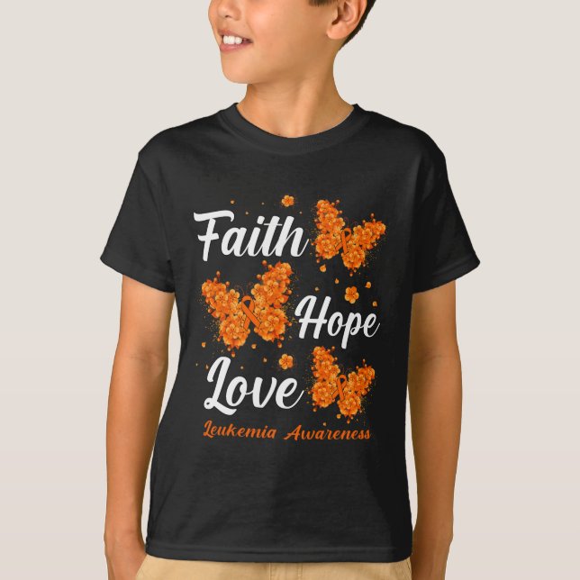 Camiseta Faith Hope Love Leukemia Awareness Butterfly (Anverso)