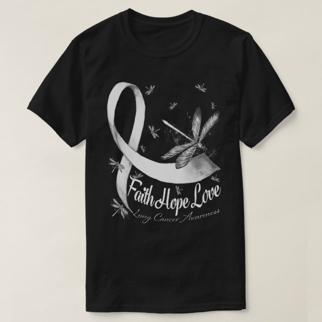 Camiseta Faith Hope Love Lung Cancer Awareness Dragonfly (Diseño del anverso)