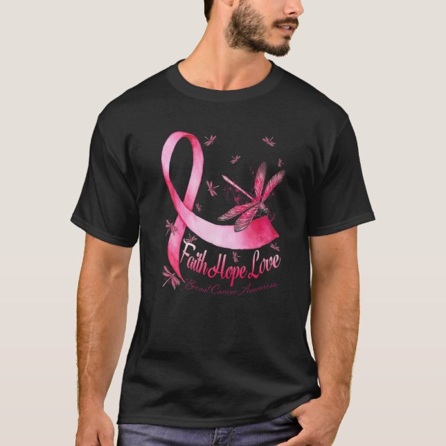 Camiseta Faith Hope Love Mama Cancer Awareness Dragonfly (Anverso)