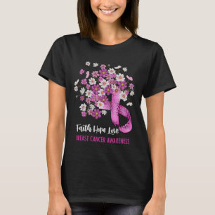 Camiseta Faith Hope Love Mama Cancer Awareness Floral