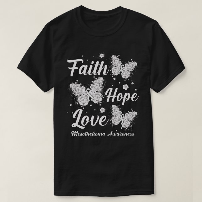Camiseta Faith Hope Love Mesothelioma Awareness Butterfly (Diseño del anverso)