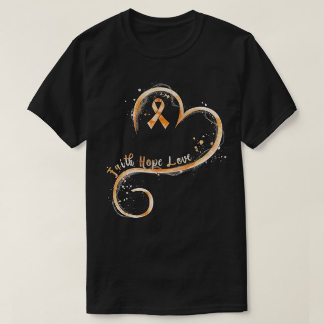 Camiseta Faith Hope Love Naranja Ribbon Leukemia Awareness (Diseño del anverso)