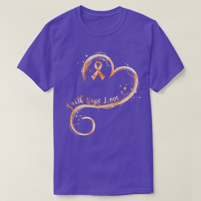 Camiseta Faith Hope Love Naranja Ribbon Leukemia Awareness  (Diseño del anverso)
