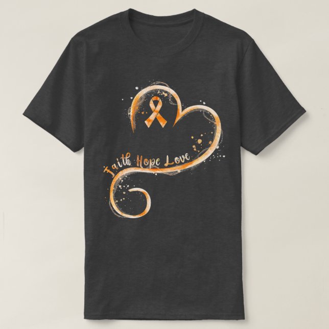 Camiseta Faith Hope Love Naranja Ribbon Leukemia Awareness (Diseño del anverso)