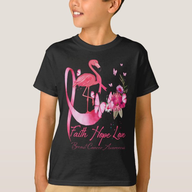 Camiseta Faith Hope Love Pink Flamingo Ribbon Cáncer de Mam (Anverso)