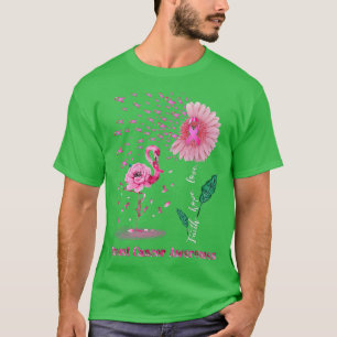 Camiseta Faith Hope Love Pink Flamingo Ribbon Cáncer de Mam