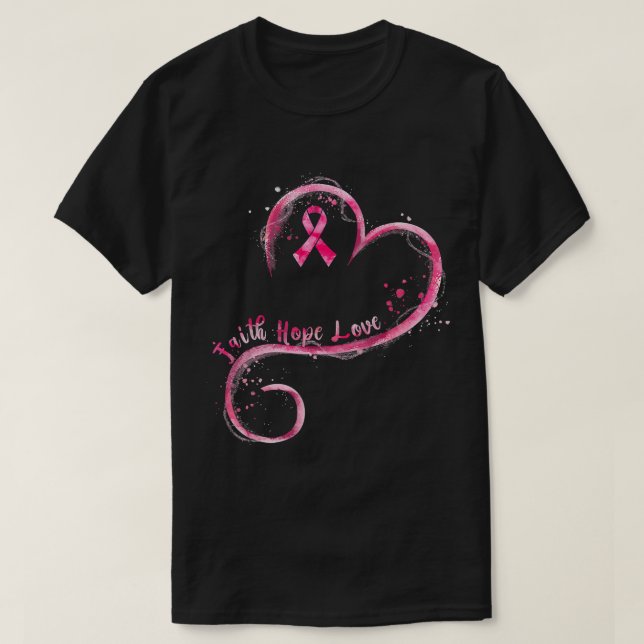 Camiseta Faith Hope Love Pink Ribbon Brem Cancer Awarenes (Diseño del anverso)