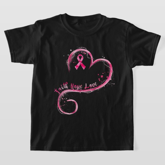 Camiseta Faith Hope Love Pink Ribbon Brem Cancer Awarenes (Distribución)