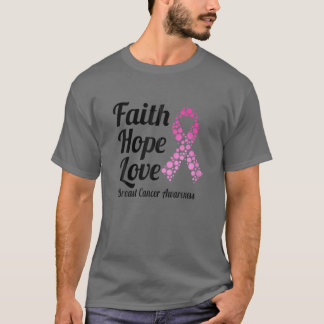 Camiseta Faith Hope Love Pink Ribbon Brem Cancer Awarenes