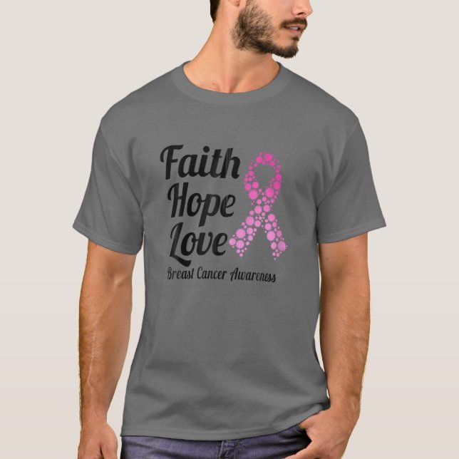 Camiseta Faith Hope Love Pink Ribbon Brem Cancer Awarenes (Anverso)