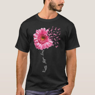 Camiseta Faith Hope Love Pink Ribbon Daisy Flower Breve C