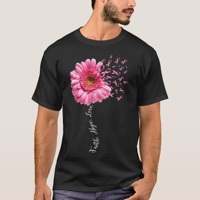 Camiseta Faith Hope Love Pink Ribbon Daisy Flower Breve C (Anverso)