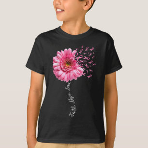 Camiseta Faith Hope Love Pink Ribbon Daisy Flower Breve C