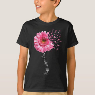 Camiseta Faith Hope Love Pink Ribbon Daisy Flower Breve C