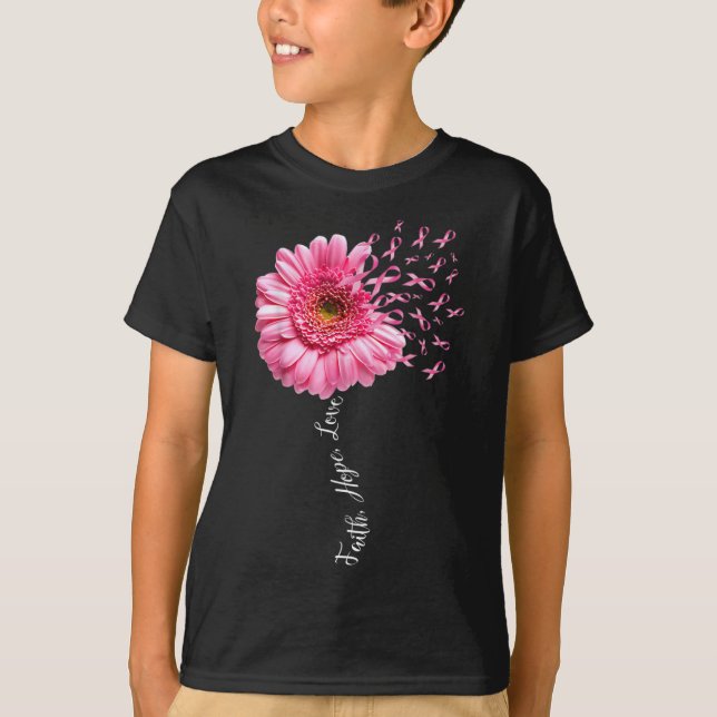 Camiseta Faith Hope Love Pink Ribbon Daisy Flower Breve C (Anverso)