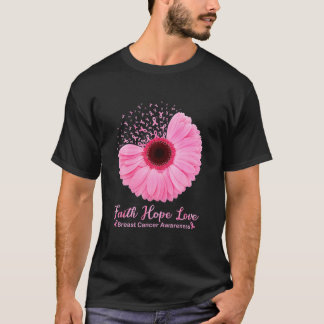Camiseta Faith Hope Love Pink Ribbon Daisy Flower Flower Ca