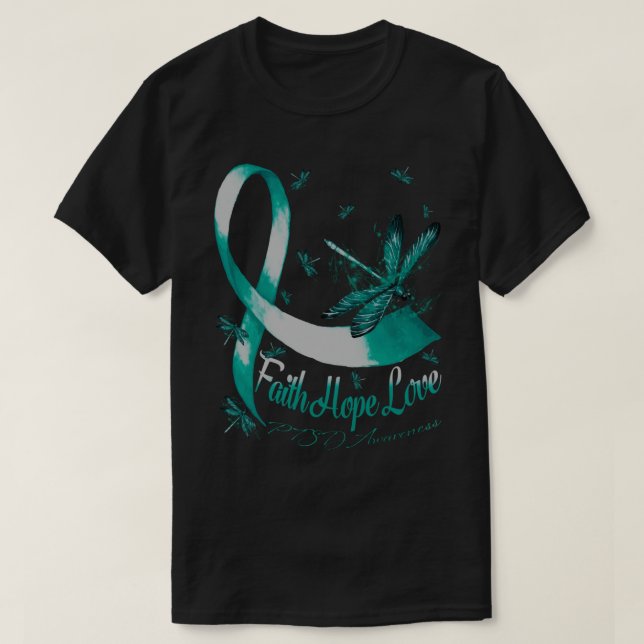 Camiseta Faith Hope Love PTSD Awareness Dragonfly (Diseño del anverso)