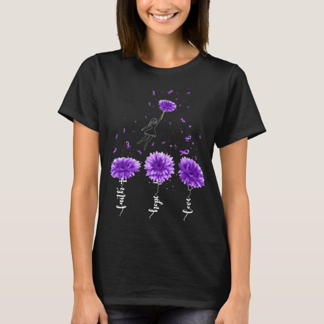 Camiseta Faith Hope Love Purple Sunflower Fibromialgia Awar (Anverso)