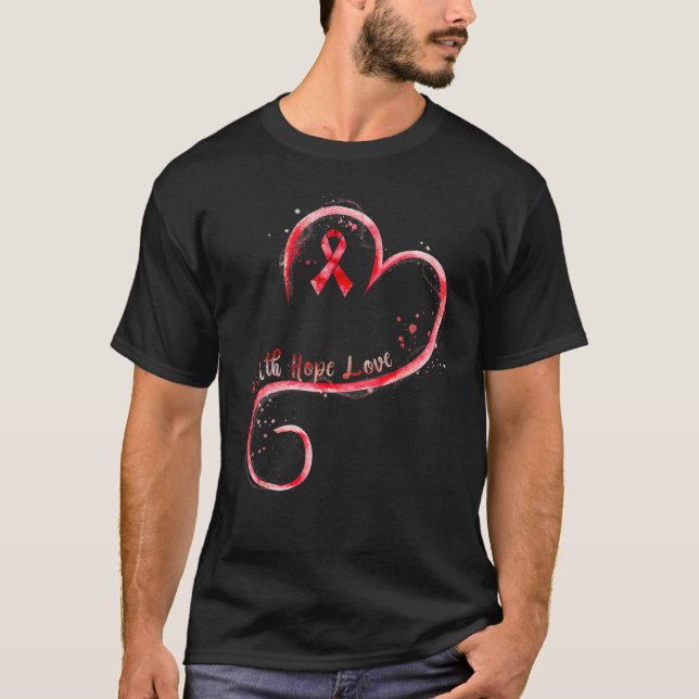 Camiseta Faith Hope Love Red Ribbon Heart Disease Awareness (Anverso)